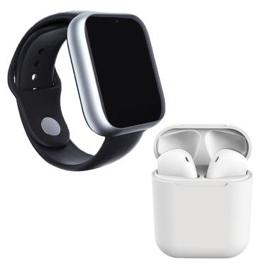Imagem de Kit 1 Smartwatch Prata + 1 Fone Inpods 12 Branco 42Mm