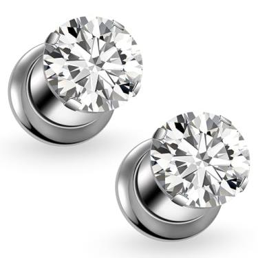 Imagem de Ruifan Calibres para orelhas ASTM F136 titânio redondo transparente CZ único alargador parafuso túnel calibres brincos expansor de orelha kit alargador alargador plugues piercing para mulheres homens