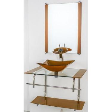 Imagem de Gabinete De Vidro P/Banheiro Inox 60Cm Cuba Quadrada Dourado - Cubas E