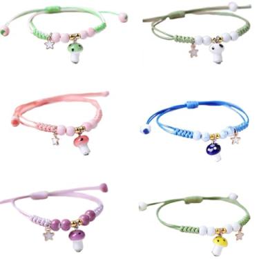 Imagem de Pingyongchang 6 pulseiras fofas e engraçadas de cogumelo coloridas com contas da sorte corrente trançada joia da amizade para mulheres