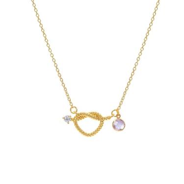 Imagem de NORLSO Colar delicado com pingente de pedra do mês de nascimento para mulheres, colar de nó de coração dourado personalizado, colar de zircônia cúbica para aniversário, amizade, presentes de