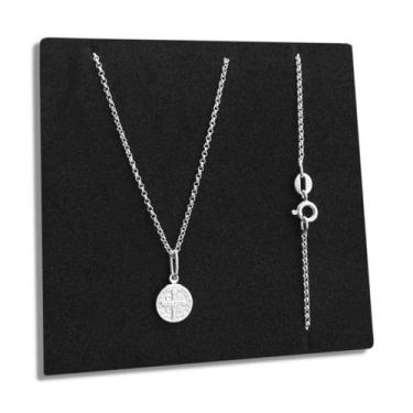 Imagem de Corrente e Pingente Medalha São Bento Prata 925 Legítima Feminina Maci