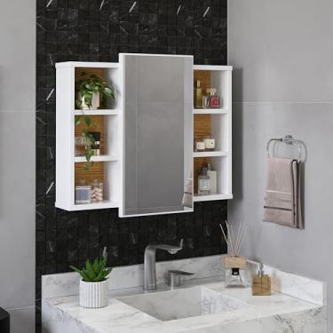Imagem de Espelheira Para Banheiro Com Nichos Armário Aéreo Com Espelho Organizador (Branco/Nature)