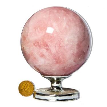 Imagem de 01 Esfera Quartzo Rosa Natural 800 a 900g 8 a 9cm Classe A - Cristaisd