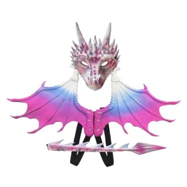 Imagem de YIJU Fantasia infantil de dragão, fantasia imaginativa de Halloween, cauda de dinossauro, máscara, conjunto de asas para carnavais, Páscoa, boate, presente, Rosa