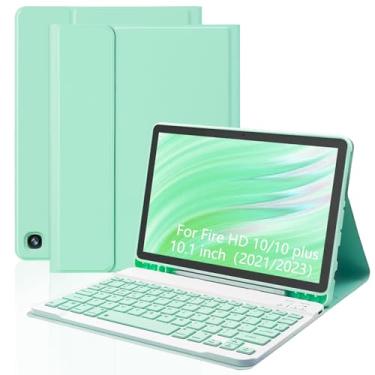 Imagem de XCHYTECHER Capa de teclado para Amazon Fire HD 10/10 Plus 25.7 cm, teclado destacável com capa de porta de carregamento tipo C (verde menta + verde menta)