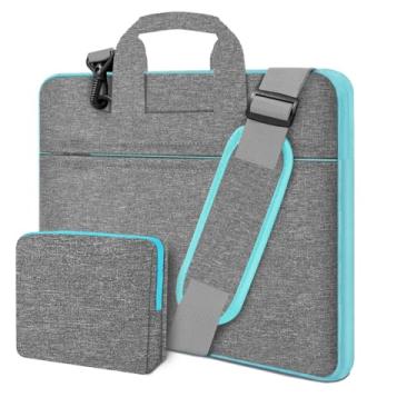 Imagem de Bolsa de ombro fina para laptop de 13 a 14 polegadas com capa pequena compatível com MacBook Pro de 14 polegadas, Mac Air/Pro de 13 polegadas, XPS 13/14 e mais, cinza-escuro - azul, 13"-14"