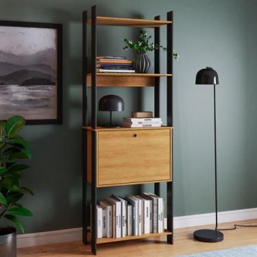 Imagem de Estante para Livros 1 Porta 4 Prateleiras Be 25-365 Lamina Mel/Preto -