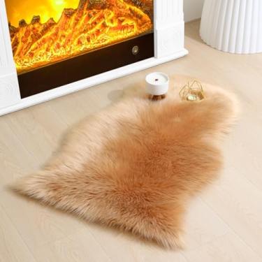 Imagem de CKLZSAY Tapete de pele de carneiro de pele sintética super macio e fofo tapete de área para quarto de criança almofada de sofá para sala de estar tapetes de cabeceira (marrom, pele de carneiro de 5 x