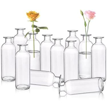 Imagem de Peohud Conjunto de 12 vasos de vidro, pequenos vasos de flores transparentes, frascos de vidro decorativos, vasos florais para decoração de casa, recepção de casamento, festa