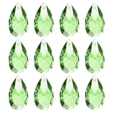 Imagem de PATIKIL Pingentes de cristal K9, contas de gota, pacote com 12 peças de prismas de lustre de 28 mm, contas penduradas, lâmpada DIY para decoração de artesanato, verde claro