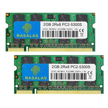 Imagem de Rasalas Módulos de memória RAM 4GB (2x2GB) DDR2 667 Sodimm PC2-5300S 1.8V CL5 para laptops Intel, MAC, AMD