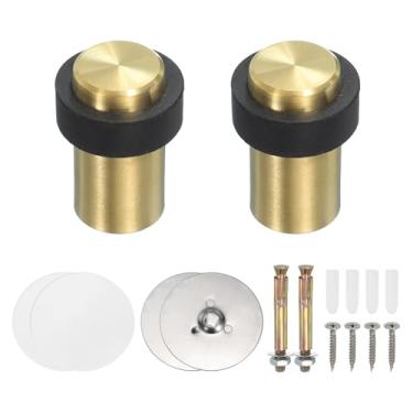 Imagem de PATIKIL 2 conjuntos de batentes de porta redondos, batente de porta de aço inoxidável de 60 mm, cunha, cilindro de metal autoadesivo com parafuso para parte inferior do piso da porta interna, cinza