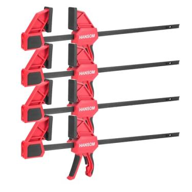 Imagem de HANSOM Pacote com 4 braçadeiras para marcenaria de 61 cm, braçadeiras de barra resistentes de 158 kg, profundidade de garganta, 8 cm, conjunto de grampos de madeira com uma mão rápida e botão de troca