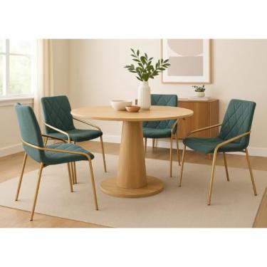 Imagem de Kit com 4 Cadeiras Anitta em Aço Carbono Dourado com Revestimento em Linho Verde – Exclusiva Linho Lincoln Verde