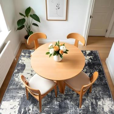 Imagem de 1 Tapete Belga Sala de Jantar Mesa Grande Es Mo 140 x 200 Vr (D7Mod Cinza Azul Bege Preto Marfim - Moderno Manchado Abstrato)