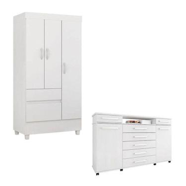 Imagem de Cômoda London E Guarda Roupa Solteiro Branco - Demóbile