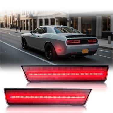 Imagem de Nrgedzam 2 peças de luzes de LED com lentes fumegantes laterais LED vermelho kit de luzes de para-choque traseiro refletores de lâmpada para Dodge Challenger 2008-2014