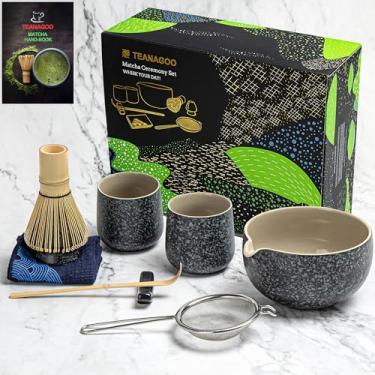 Imagem de Conjunto de Chá Matcha TEANAGOO 9 Peças, Tigela Cerâmica 510ml, Batedor Bambu, 2 Xícaras, Cinza Carvão