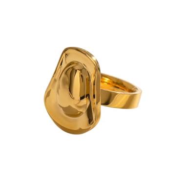 Imagem de RUIFUU Anel de declaração de chapéu de vaqueira ocidental, anéis de chapéu de caubói de concerto country anéis de declaração femininos ocidentais de ouro joias modernas presentes para mulheres