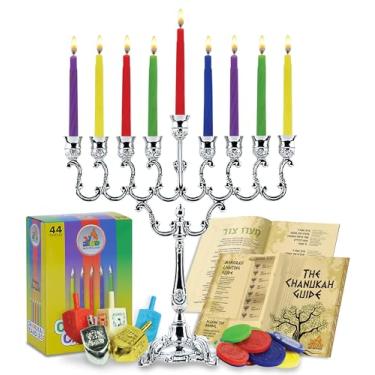 Imagem de Ner Mitzvah Hanukkah Menorah Candles Dreidels, Chanukah Guide Conjunto Completo - Metal, Versão Padrão