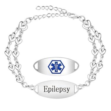 Imagem de Vivaday Pulseira médica personalizada | Pulseiras de identificação médica de emergência com gravação | Corrente dupla personalizada nome e mensagem joias | Escalada de montanha unissex Y4025-Y4026