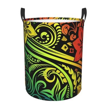 Imagem de Cesto de lavanderia estilo tribal havaiano, dobrável, impermeável, cesto de armazenamento de roupas com alças, pano Oxford, organizador de brinquedos, cesta para banheiro, lavanderia, quarto, médio