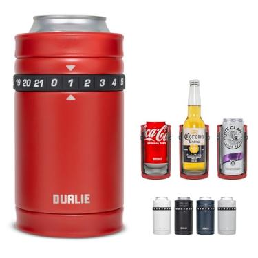 Imagem de DUALIE Tracker Cooler para bebidas – Contador de pontuação de jogos e refrigerador de latas isolado 3 em 1 – Tamanho universal para latas de 350 ml, latas finas e garrafas – Vermelho queimado