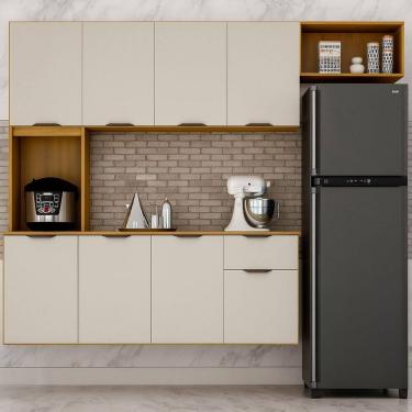 Imagem de Cozinha Compacta Suspensa 8 Portas 1 Gaveta Nicho e Prateleiras Zarah Cinamomo/ Off White Acetinado