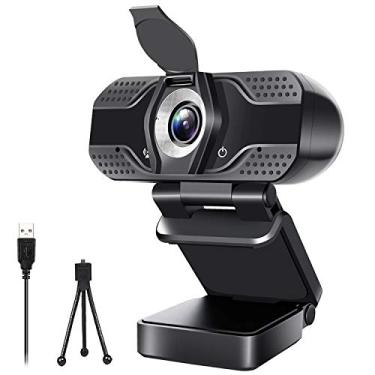 Imagem de Webcam Full 1080P HD com microfone embutido, plugue e reproduza a câmera USB com capa de privacidade e tripé, Webcam PC para videochamadas e videoconferências de videogames