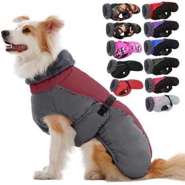 Imagem de IECOii Casaco para cães grandes, jaqueta de gola rolê refletiva e ajustável com fivela, roupa de neve para cães com forro de lã térmica para clima frio - Casaco de inverno macio para cães à prova de