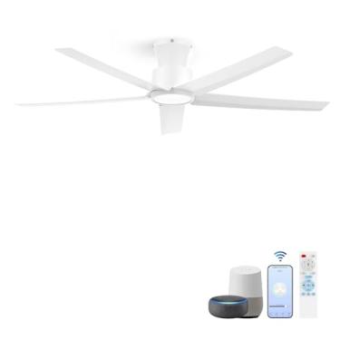 Imagem de ocioc Ventoinhas de teto inteligentes com luzes, motor CC silencioso reversível, regulável, branco, compatível com Alexa, Google Home, interno/externo