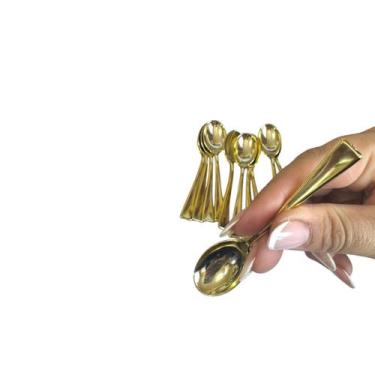 Imagem de Combo 25 Mini Colher dourada brilhosa 10cm acrilico rigido - Genérica
