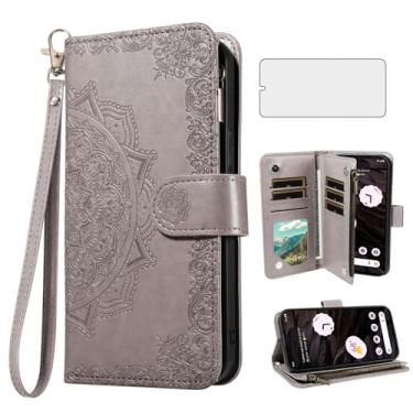 Imagem de Asuwish Capa de celular para celular Google Pixel 7A 5G 2023 com protetor de tela de vidro temperado e porta-cartão de crédito flip flor suporte Pixel7A A7 mulheres homens cinza