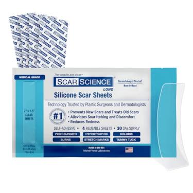 Imagem de Folhas de silicone para cicatrizes de grau médico – Fita de silicone reutilizável resistente à água de 18 cm para cicatrizes – Fita transparente respirável para cesariana, abdominoplastia, cicatrizes