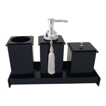 Imagem de Kit Potes Em Acrílico Para Banheiro 4 Pçs Luxo K15pt5 Preto