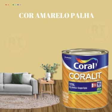 Imagem de Tinta Esmalte Sintético Base Água Cor Amarelo 800ml Coral Coralit Tota