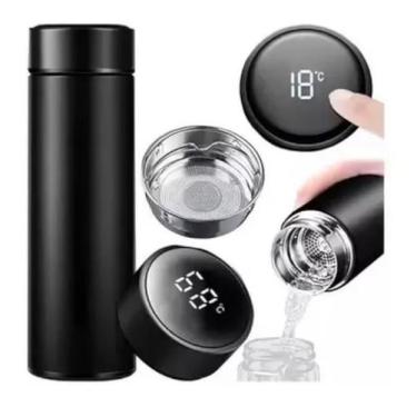 Imagem de 02 Garrafas Térmica Squeeze Medidor Temperatura 500Ml Inox - Sweet Hom