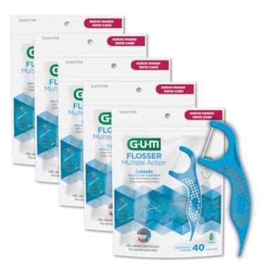 Imagem de Flosser GUM Multipla Ação, Fio Dental com haste, Sabor Menta, 200 unid, Gum, Azul