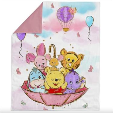 Imagem de UNIQUE Painel de tecido Winnie Bear 74 x 99 cm, painel de tecido de algodão para bebês meninas para acolchoamento, sarja de algodão, 100% algodão, impressão digital