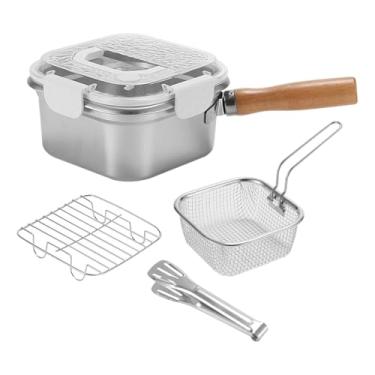 Imagem de AFXGUSD Mini Fritadeira, Recipiente para Armazenamento de Alimentos, Frigideira Multifuncional com Cesto, Quadrada para Caldo de Vegetais, Branco