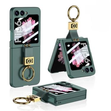 Imagem de Capa de telefone com suporte de anel para Samsung Galaxy Z Flip 6 5 4 3 Flip6 Flip5 Flip4 Flip3 5G Capa dura de plástico fosco, verde floresta, para Galaxy Z Flip4