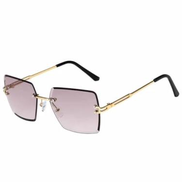 Imagem de Óculos de sol sem armação, luxuosos e modernos, com cortes, para mulheres, com armação de metal UV400, para dirigir (cinza com degradê dourado)