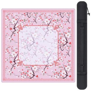 Imagem de Chinoiserie Mahjong Mat Pink White Floral Design 31.5 x 31.5 Inch Gaming Mat with Black Carrying Bag Rubber Anti Slip Noise Reduction Table Cover for Mahjong Poker Board Games Dominoes Tile Card Game