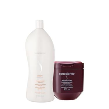 Imagem de Kit Senscience Purify Shampoo Antirresíduo Litro e IInner Restore Moisturizing G (2 produtos)