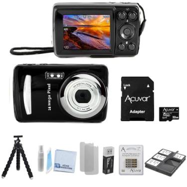 Imagem de Acuvar Câmera digital compacta de 16 MP com LCD de 2,4 polegadas, cartão micro SD de 32 GB, tripé flexível, baterias, carregador, kit de limpeza para iniciantes e capa de câmera – Apontar e fotografar