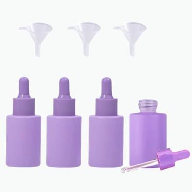 Imagem de 4 frascos conta-gotas de vidro fosco com 3 funis, frasco conta-gotas de óleo essencial à prova de vazamento de 30 ml, frasco dispensador de perfume para óleos essenciais, perfumes e outros líquidos