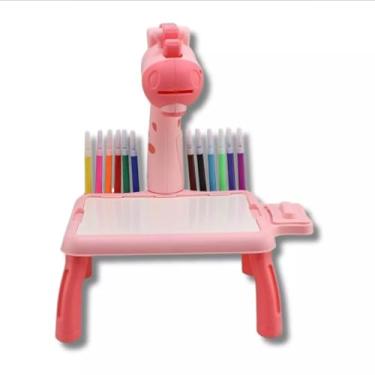 Imagem de Mesa Projetora Infantil Educativa Girafa Com Luz +20 Desenhos E Canetas Coloridas (Rosa)