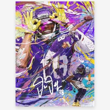 Imagem de WHZKCYH Pôster 2025 Rugby Star Justin Jefferson para decoração de parede de quarto de crianças - Pôster assinado superstar do futebol em tela para fãs presentes de meninos e adolescentes