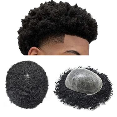 Imagem de Generic Peruca Afro Curly Hair Unit for Black Men Kinky Curly Human 8X10 Injection Pu Afro American Men's Wig Hair System Replacement 8 mm #1 Jet Black